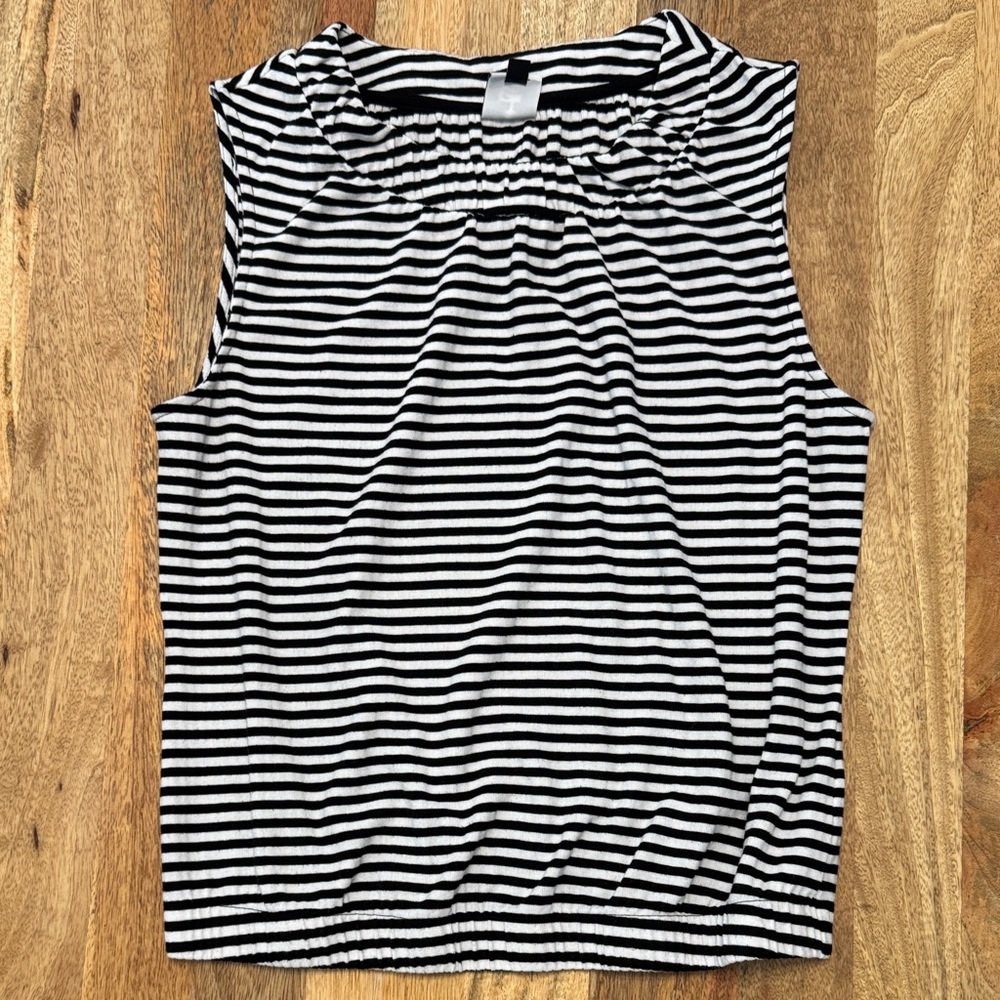 CAbi Black and White Striped Tank Top